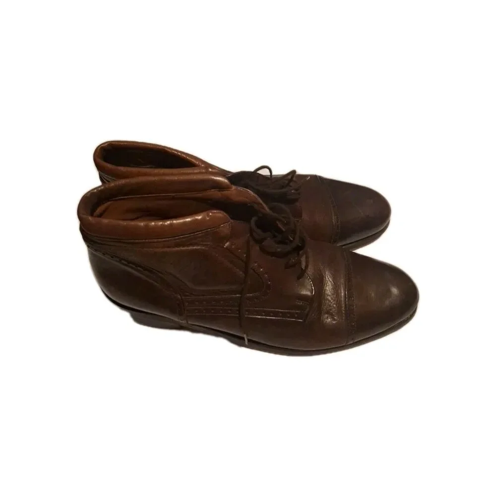 Johnston & Murphy Boots Brown Leather US 11.5 M Made In Italy Mens Cellini